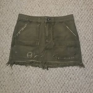 FREE PEOPLE ARMY GREEN DISTRESSED MINI SKIRT